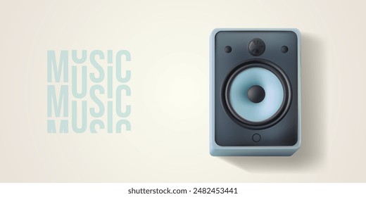 Stereo system sound speaker 3d vector illustration. Concert station electronic melody announce device. Music acoustic, audio podcast realistic radio boombox tuner. Portable wireless hifi quality beat.