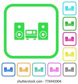 Stereo system vivid colored flat icons in curved borders on white background