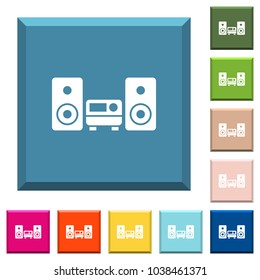 Stereo system white icons on edged square buttons in various trendy colors