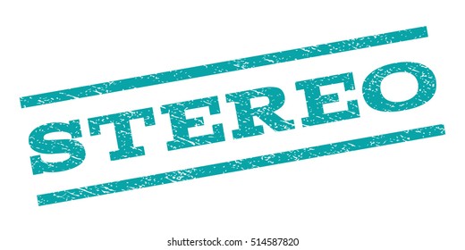 Stereo watermark stamp. Text caption between parallel lines with grunge design style. Rubber seal stamp with unclean texture. Vector color ink imprint on a white background.