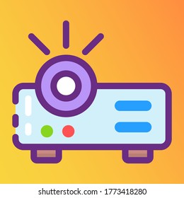 Un diseño de proyector de estéreo, pegatinas en estilo editable plano 
