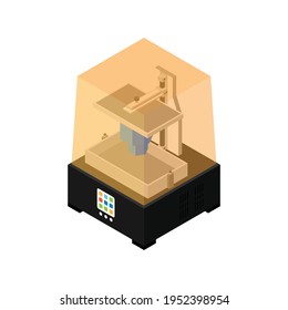 Stereolithography or SLA 3D printer in isometric graphic