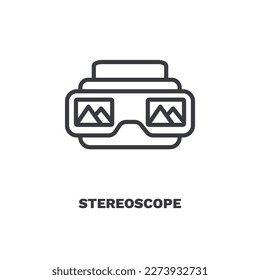 icono de estereoscopio. Icono de estereoscopio de línea delgada de colección artificial de inteligencia. Vector de contorno aislado en fondo blanco. El símbolo estereoscopio editable puede ser utilizado web y móvil