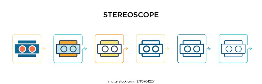 Stereoscope vector icon in 6 different modern styles. Black, two colored stereoscope icons designed in filled, outline, line and stroke style. Vector illustration can be used for web, mobile, ui