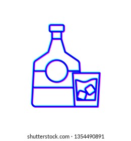 Stereoscopic image Alcohol bottle with glass with ice