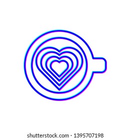 Stereoscopic image Coffee art. Cup of coffee latte art with heard print