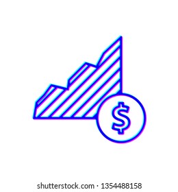 Stereoscopic image Diagram dollar icon. Graph of rising.