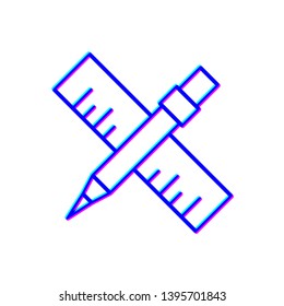 Stereoscopic image Line icon- Pencil and ruler