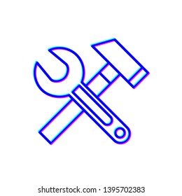 Stereoscopic image Wrench and hammer. Tools icon