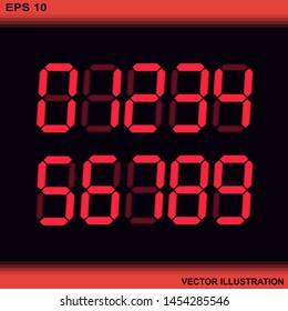 Stereoscopic numbers.Electronic dial red light stereo.Colorful glitch.Vector Illustration