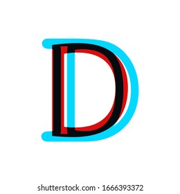 Stereoscopic stereo 3d vector letter D. Typography  with effect stereoscopic 
