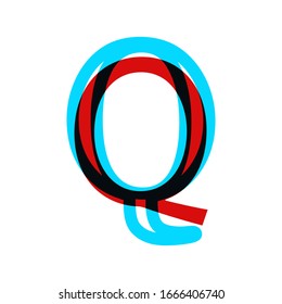 Letra estereoscópica estéreo 3d vector Q. Tipografía con efecto estereoscópico 