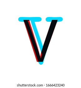Letra estereoscópica estéreo 3d vectorial V. Tipografía con efecto estereoscópico 