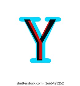 Stereoscopic stereo 3d vector letter Y. Typography  with effect stereoscopic 