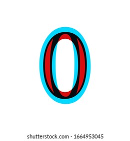 Stereoscopic stereo 3d vector number 0. Colorful glitch alphabet. Typography effect stereoscopic illustration