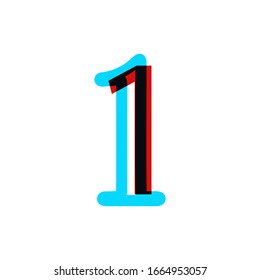 Stereoscopic stereo 3d vector number 1. Colorful glitch alphabet. Typography effect stereoscopic illustration