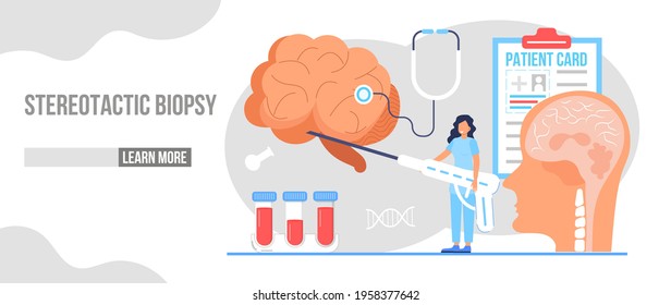 Stereotactic biopsy concept vector. Neurosurgeon template for medical landing page. Neurologist treat brain. Neurology, dementia, Alzheimer metaphor. Multiple sclerosis, mental health illustration