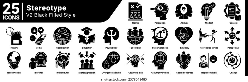 Stereotype icon bundle 25 in Black Filled style