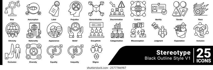 Stereotype icon set 25 in line style