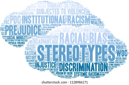 Stereotypes word cloud on a white background. 