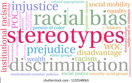 Stereotypes word cloud on a white background. 