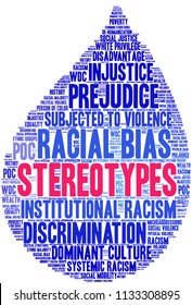 Stereotypes word cloud on a white background. 