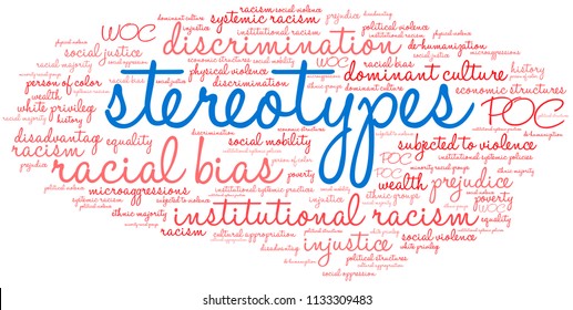 Stereotypes word cloud on a white background. 