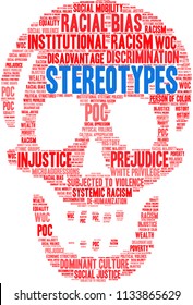 Stereotypes word cloud on a white background. 