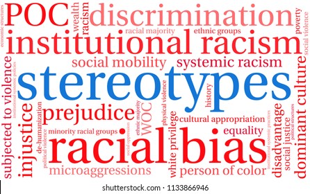 Stereotypes word cloud on a white background. 