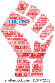 Stereotypes word cloud on a white background. 