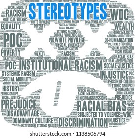 Stereotypes word cloud on a white background. 