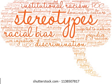 Stereotypes word cloud on a white background. 