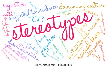 Stereotypes word cloud on a white background. 