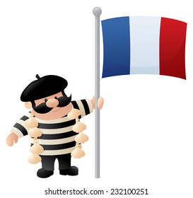 Stereotypical French man with flag.