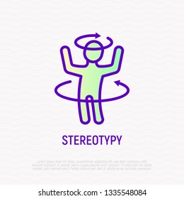 Stereotypy, dizziness or disorientation thin line icon. Modern vector illustration of illness symptom. 