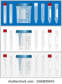 Sterile containers for analysis. Open and closed containers. 