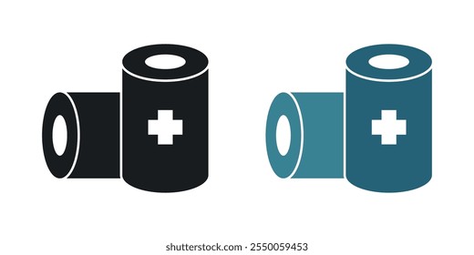 Sterile gauze icon set in black and colored version