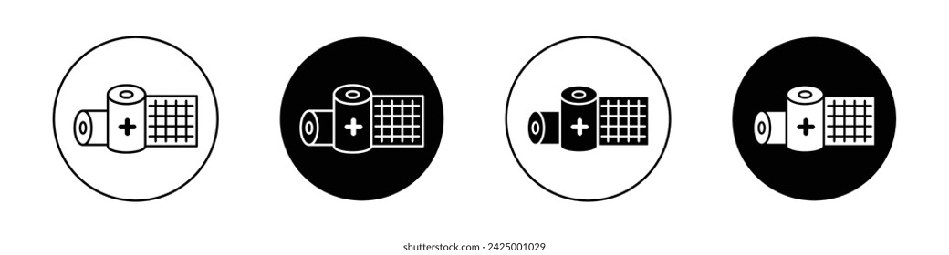 Sterile Gauze Icon Set. Gauze roll bandage texture vector symbol in a black filled and outlined style. Healing Support Sign.