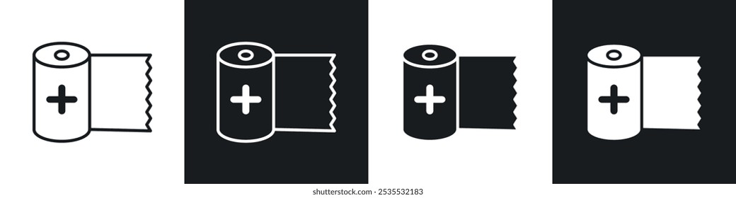 Sterile gauze vector icon set in black and white. EPS 10 illustration