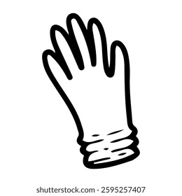 Sterile glove. Hand drawn doodle. Medical hygiene instrument for surgery. Hospital equipment. Vector outline art illustration.