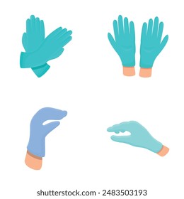 Sterile glove icons set cartoon vector. Blue protective rubber glove. Element of safety wear