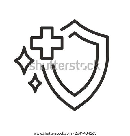 Sterile icon. Linear vector illustration. Medically sterilized. Simple symbols. Medical cross. Good hygiene sign. Antibacterial property.