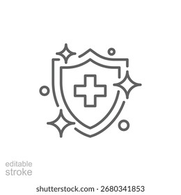 Sterile icon. Simple outline style. Health protection, medically sterile, medical cross with clean shiny surface, hygiene, hospital concept. Thin line symbol. Isolated design editable stroke.