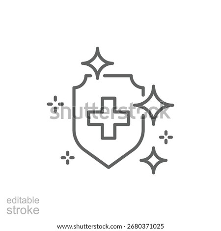 Sterile icon. Simple outline style. Health protection, medically sterile, medical cross with clean shiny surface, hygiene, hospital concept. Thin line symbol. Isolated design editable stroke.
