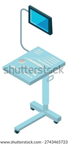 Sterile instruments table isometric icon. Equipment carriage