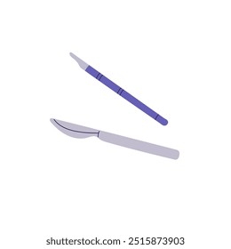 Sterile scalpels for incision during surgery. Surgical knife, blade for operation. Sharp medical tool, surgeon instrument. Emergency healthcare. Flat isolated vector illustration on white background