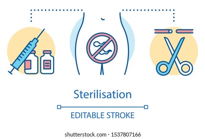 Sterilisation Concept Icon. Birth Control Method. Medical Procedure For Protection From Unwanted Pregnancy. Safe Sex Idea Thin Line Illustration. Vector Isolated Outline Drawing. Editable Stroke