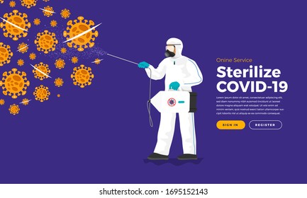 Sterilize coronavirus (COVID-19) Application Service. Vector Illustrations.