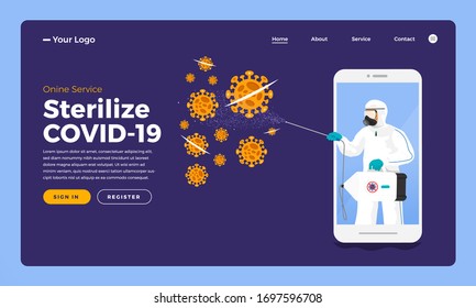 Sterilize coronavirus (COVID-19) Application Service. Vector Illustrations.