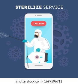 Sterilize coronavirus (COVID-19) Application Service. Vector Illustrations.